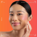 A woman wearing on her cheek Oplenza highly pigmented, bold color dewy Blush Stick in shade 04 Mauve Pink