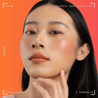 A woman wearing on her cheek Oplenza highly pigmented, bold color dewy Blush Stick in shade 06 Terracotta