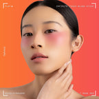 A woman wearing on her cheek Oplenza highly pigmented, bold color dewy Blush Stick in shade 07 Rose Red