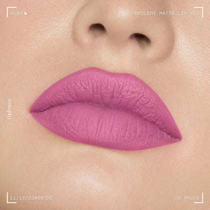 A close-up of a woman's lips showcasing the best liquid matte lipstick kit—ultra-pigmented, smudge-proof, and long-lasting—in shade 08 Mauve