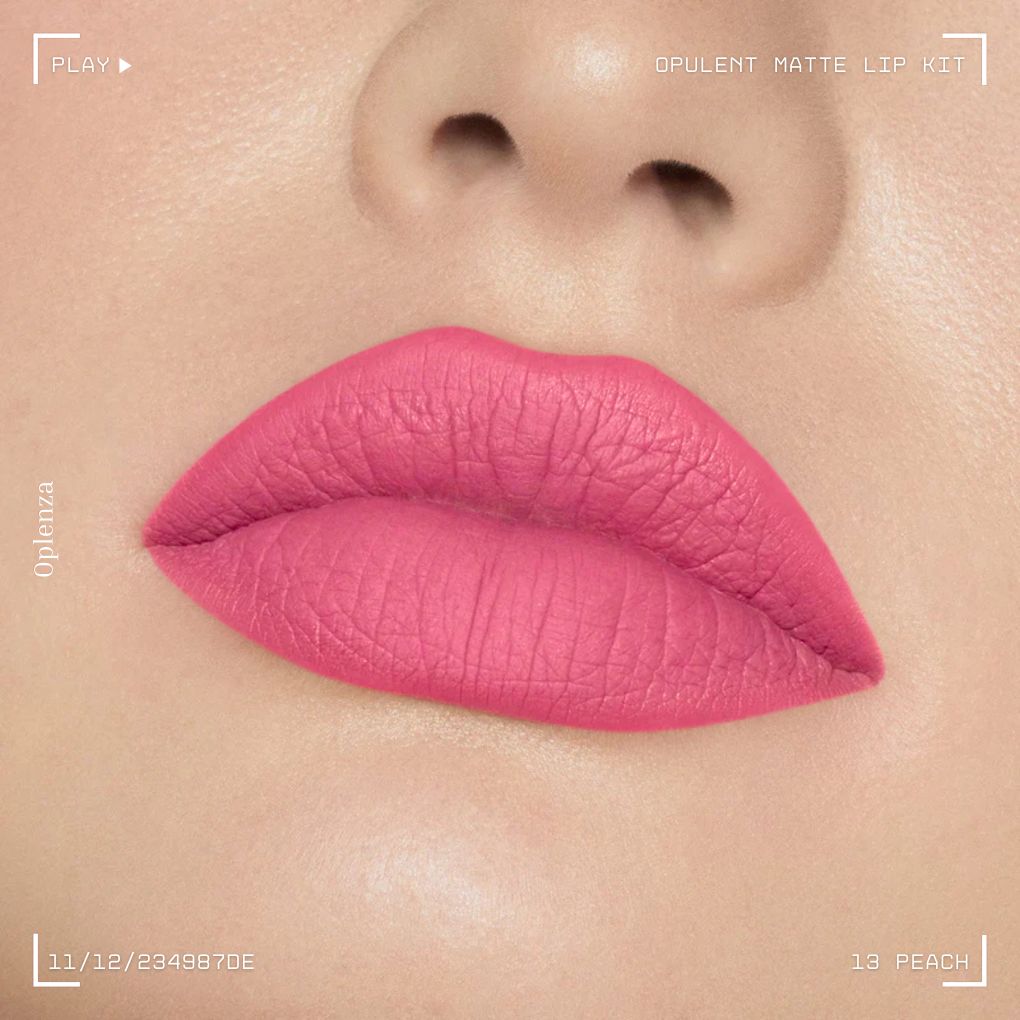 A close-up of a woman's lips showcasing the best liquid matte lipstick kit—ultra-pigmented, smudge-proof, and long-lasting—in shade 13 Peach