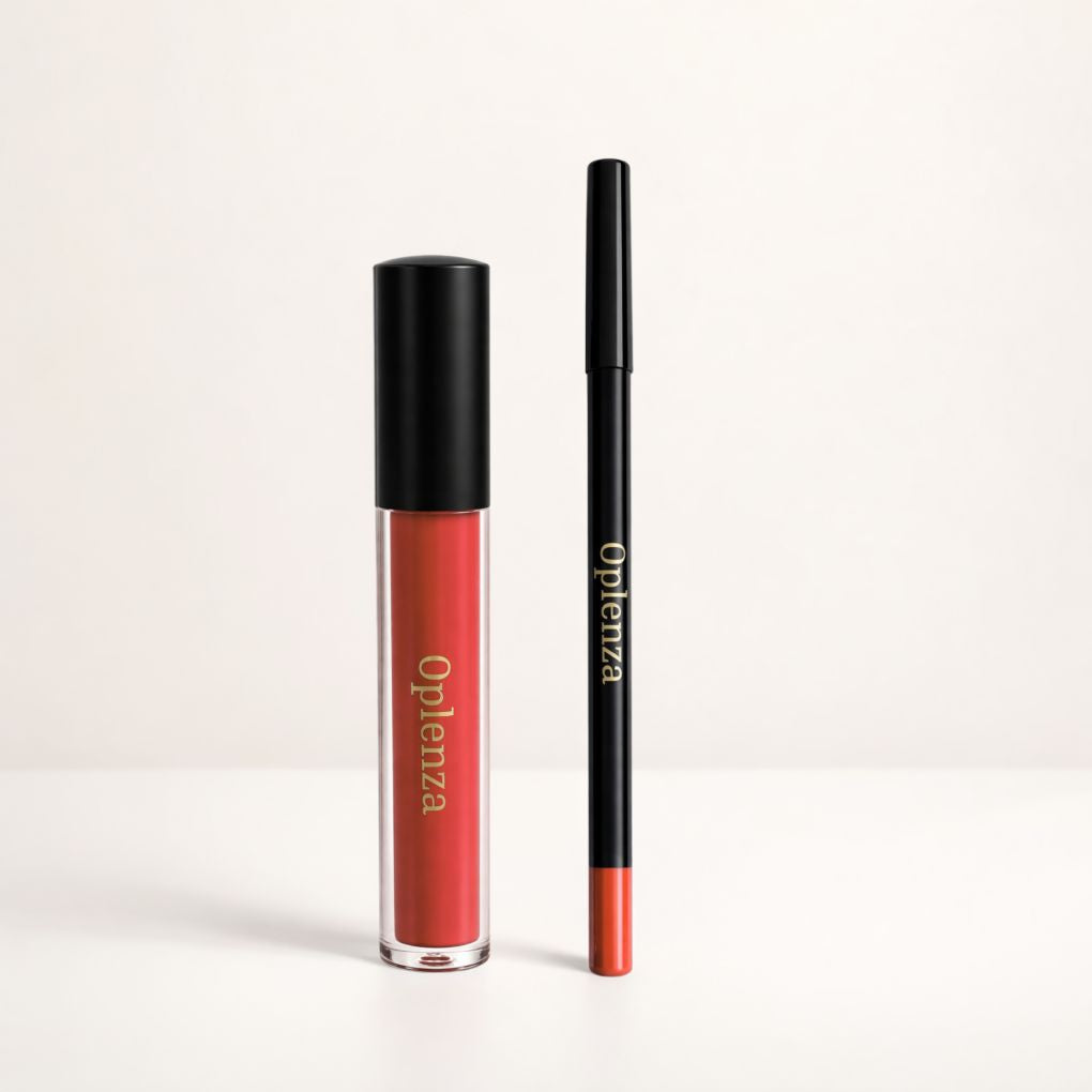 Oplenza Opulent Matte Lip Kit: the best duo of liquid lipstick and lip liner—smudge-proof, long-lasting, highly pigmented, with no flaking or heavy feel—Shade 16 Jacinth