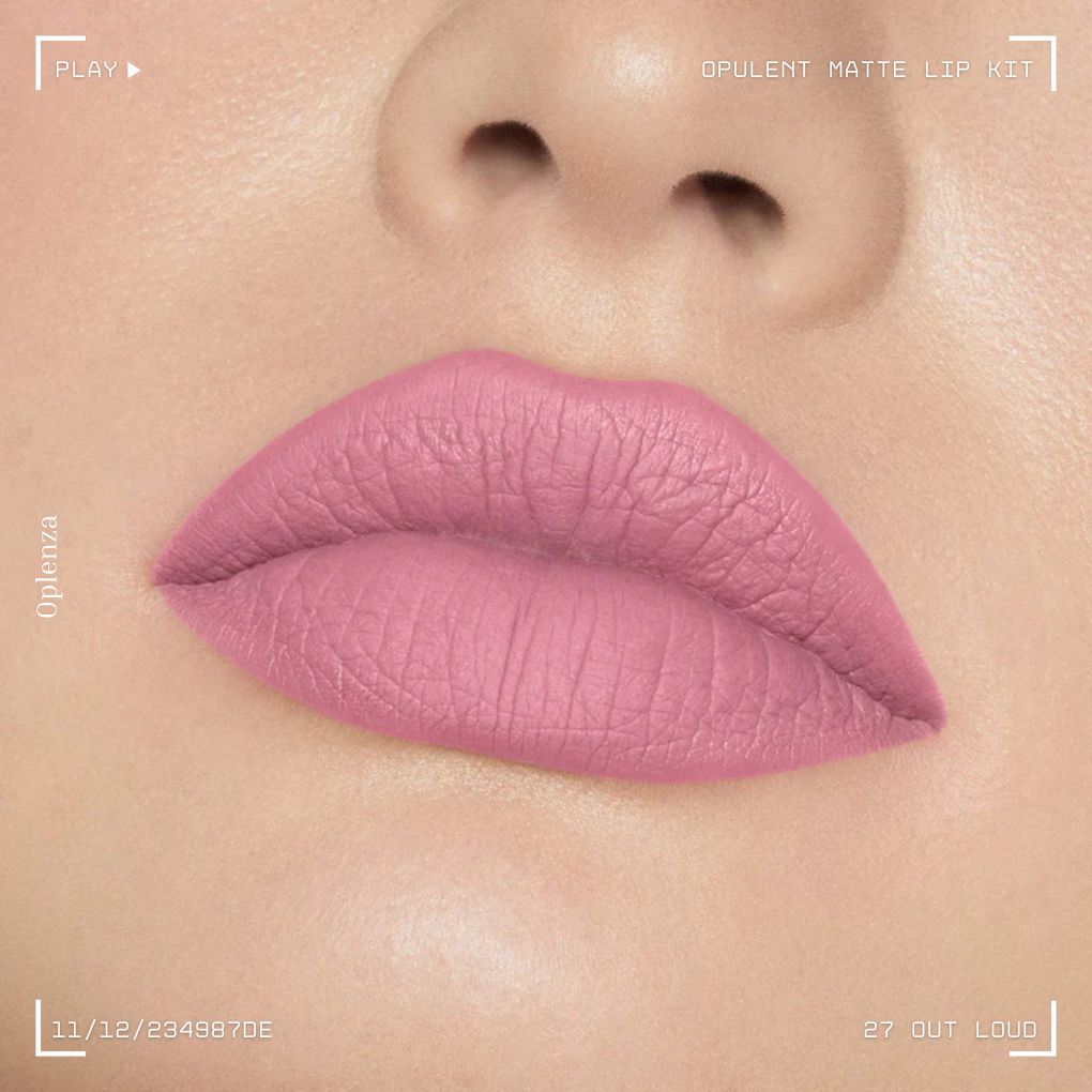 A close-up of a woman's lips showcasing the best liquid matte lipstick kit—ultra-pigmented, smudge-proof, and long-lasting—in shade 27 Out Loud