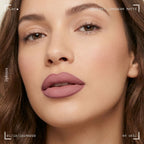 Woman wearing Oplenza Opulent Longwear Matte liquid lipstick in shade 44 Veil - Highly pigmented, waterproof vegan liquid matte lipstick