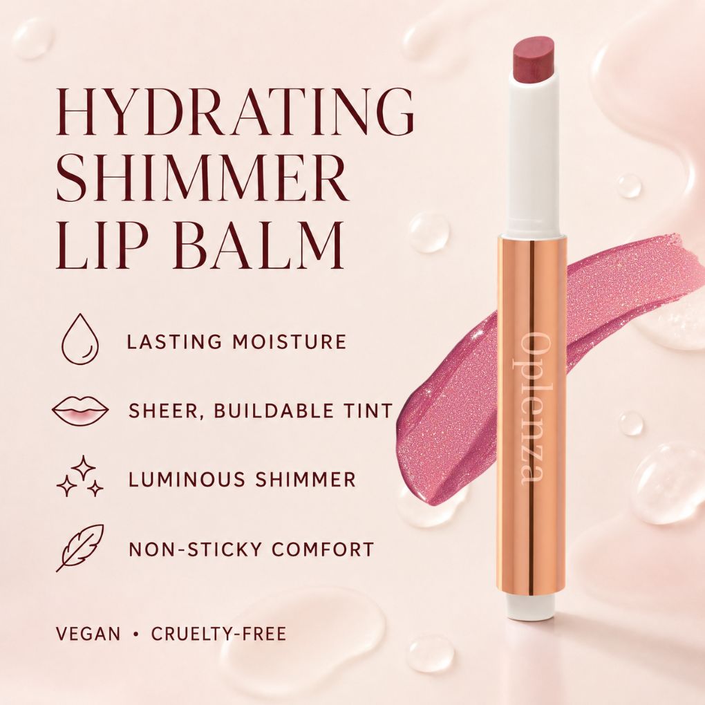 Oplenza Hydrating Shimmer Lip Balm for moisturizing everyday lip color and radiance.
Shades: Posh, Bombshell, Afterglow, Macaron, Praline,, Glassy, Sugar