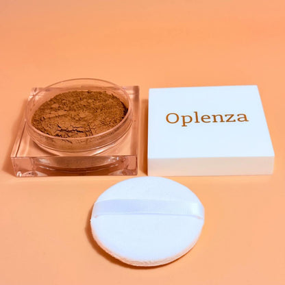 Oplenza Natural Veil Setting Powder, opened- Cacao, smudge-proof, soft matte look, glamorous finish setting powder for a flawless, radiant beauty look.
