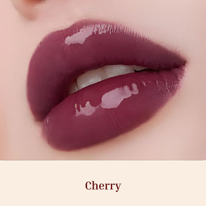 Obsession Glass Lip Gloss swatches on lips, Cherry shade-The best shiny lip makeup Gloss