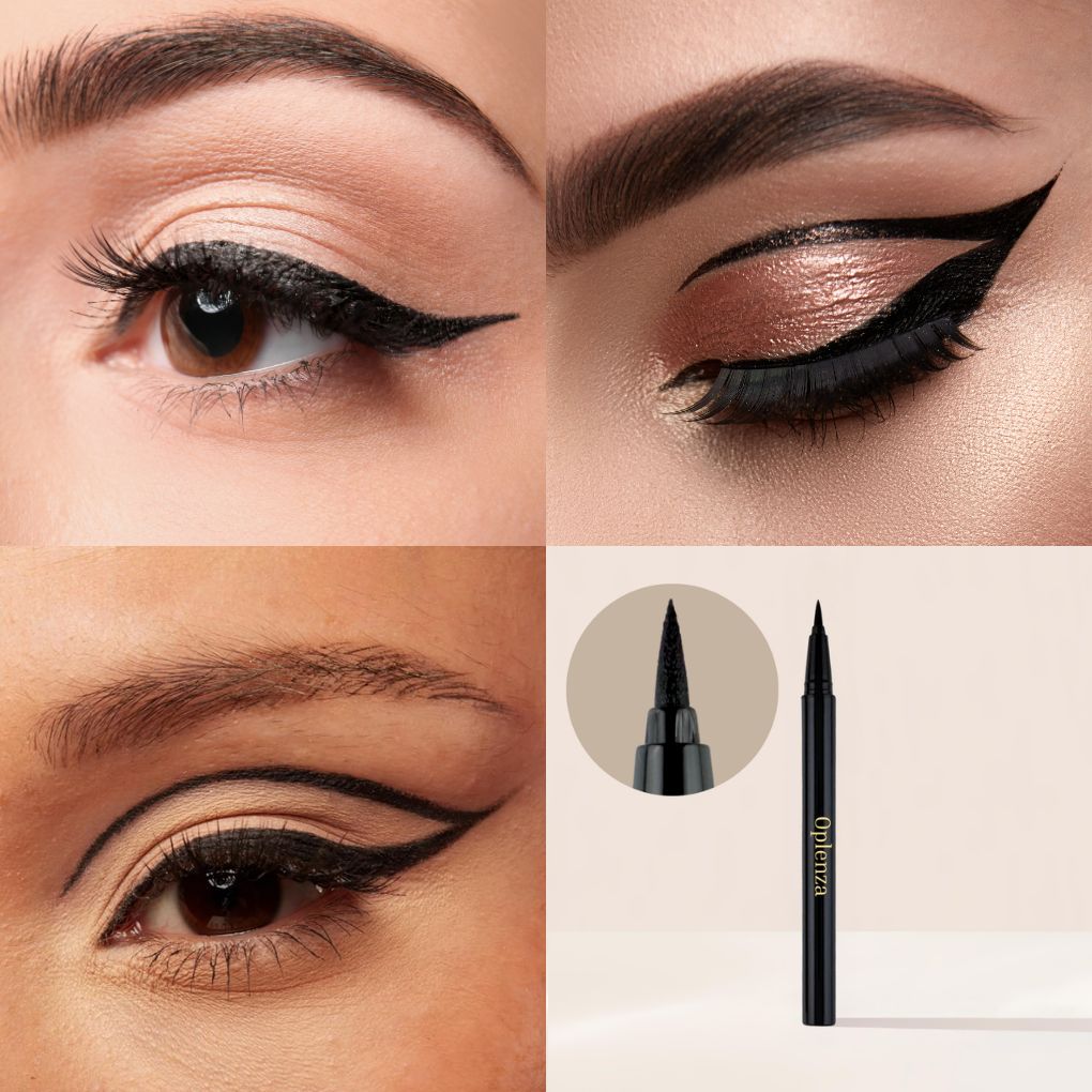 Close-up eye makeup using Oplenza Perfect Strokes Liquid Eyeliner, Cotton