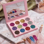 Oplenza Signature Shades Makeup palette with glittery shades and brushes on a marble surface-Glitter Edition