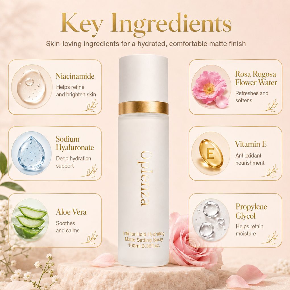 Oplenza Infinite Hold Hydrating Matte Setting Spray - Hydrating matte setting spray with hyaluronic acid and niacinamide