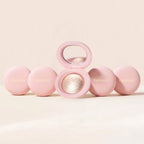 Oplenza Silky Touch Highlighters on a beige background-Glass-like pressed powder highlighter texture
Shades: Champagne, Pearl, Copper, Rose.