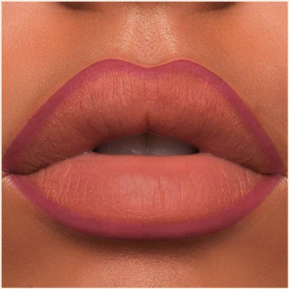 A close-up of the Oplenza Velvet Whisper Lip Liner effect on a woman's lips in the shade Rosewood Whisper