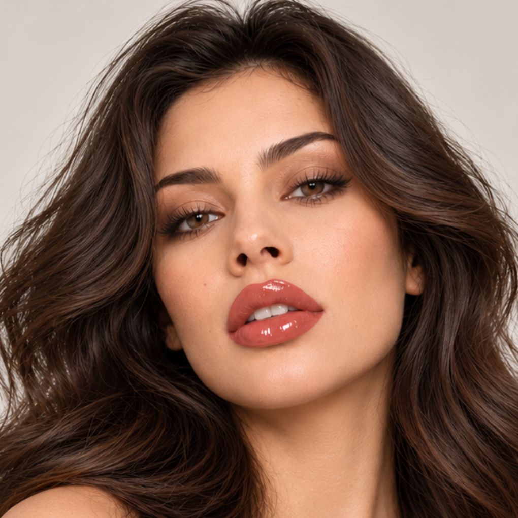 Model wearing Oplenza Signature Ultra Shine Lip Gloss in 07 Latte with a glossy finish.
Shades: 
01 Opaline  
02 Ballerina  
03 Elegance  
04 Sorbet  
05 Cashmere  
06 Noisette  
07 Latte  
08 Caramel  
09 Praline  
10 Cinnamon  
11 Suede  
12 Roselle  
13 Royale  
Luscious Red  
Dark Souls  
Zuri