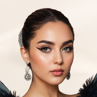 A woman wearing waterproof and Smudge proof oplenza Perfect strokes Liquid Eyeliner - Brush, cotton