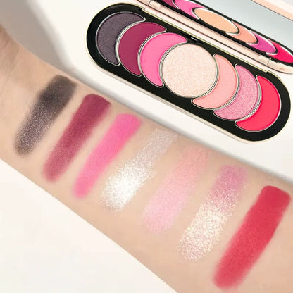 Close-up swatches of Oplenza Easy Glam Eyeshadow Palette "Pink Filter" showing smooth, buildable pigmentation and soft-Makeup focus finish