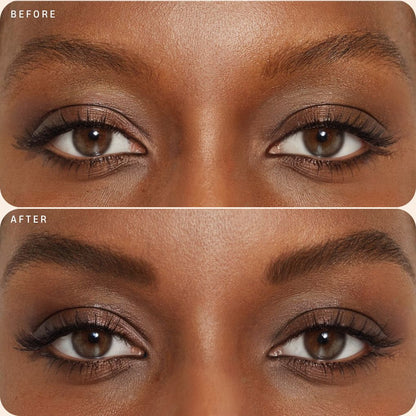 Before and after comparison of Oplenza Precision Brow Pencil - Black, cruelty-free and vegan brow pencil, Brow Cheat, made for beginners