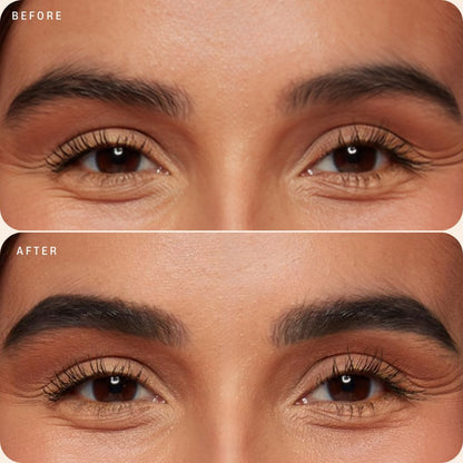 Before and after comparison of Oplenza Precision Brow Pencil - Grey Brown, vegan, professional makeup, highly pigmented eyebrow pencil 