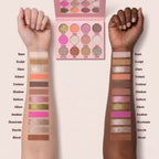 Arm swatches of Oplenza Signature Shades Palette - Radiant Ritual, long-lasting formula, flawless finish eyeshadow palette for a radiant, long-lasting makeup look