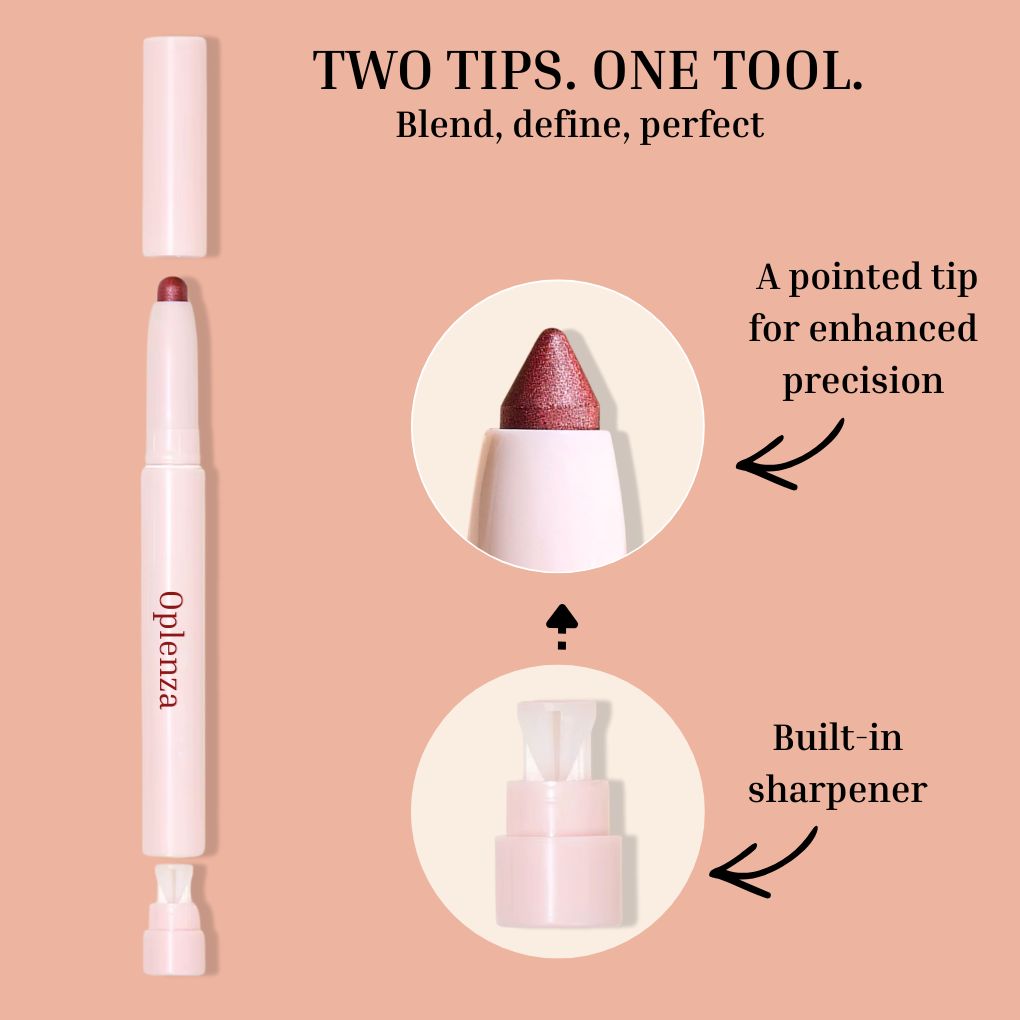 Oplenza Easy Glide Eyeshadow Stick with built-in sharpener-pointed tip.
Sahdes: Flame, Rose, Satin, Cocoa, Dazzling, Sparkling