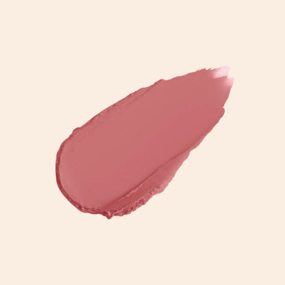 Swatch of Oplenza Signature Moist-Matte Lipstick in shade 01 First Impression-Creamy matte lipstick texture with smooth finish