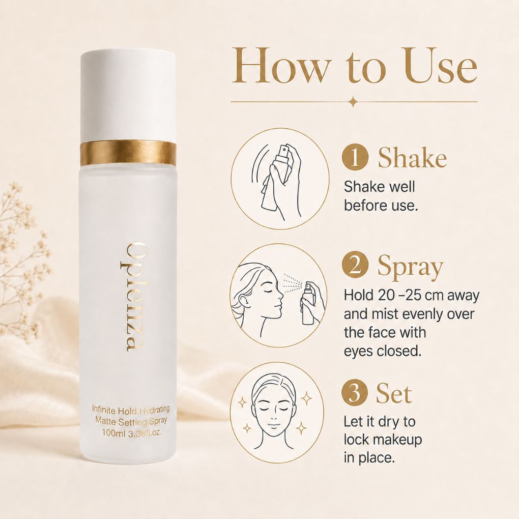 Oplenza Infinite Hold Hydrating Matte Setting Spray - Lightweight matte makeup mist for shine control and fresh makeup