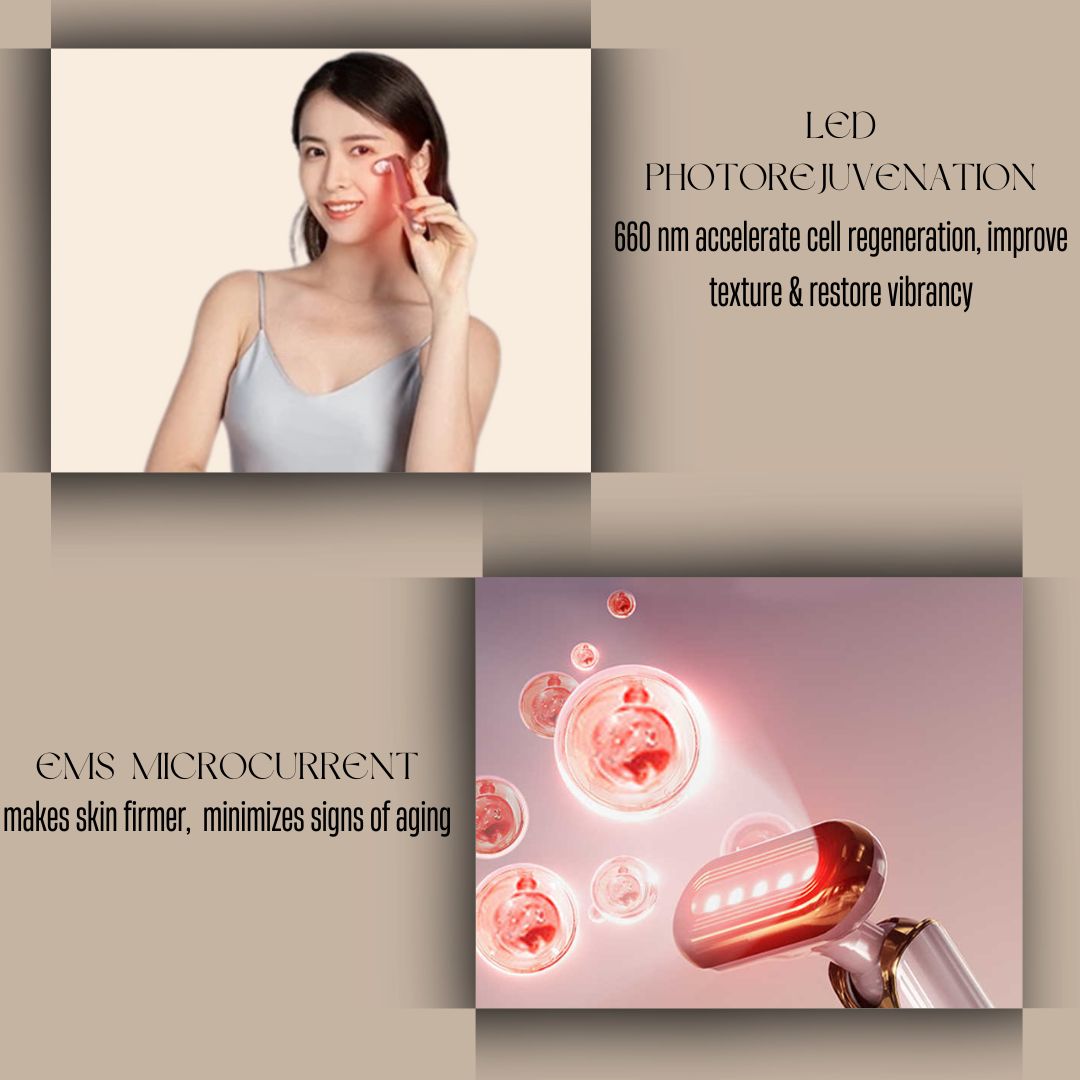 Oplenza skincare wand - Soft Taupe, White; LED photorejuvenation and EMS microcurrent device