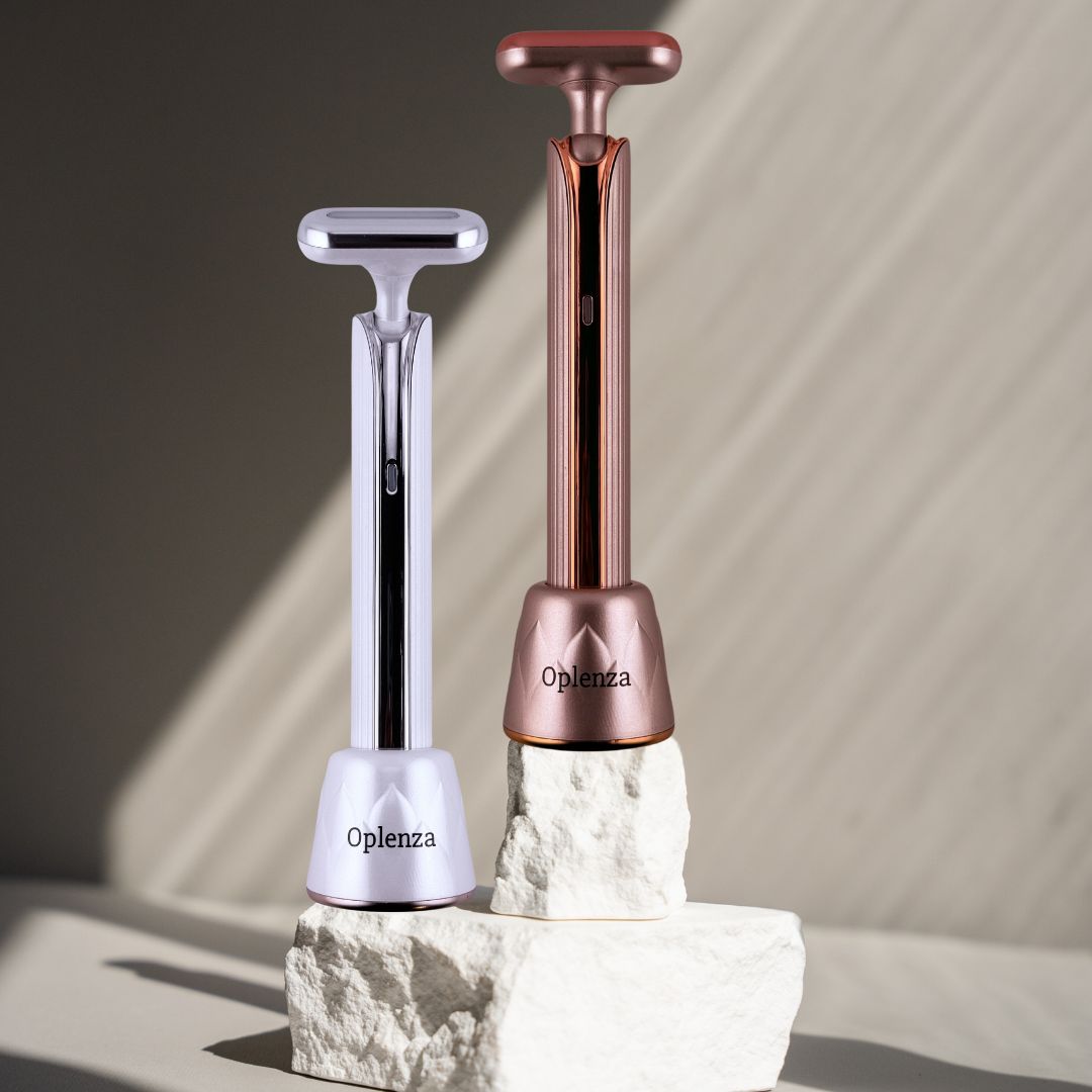 Oplenza skincare wand in color Soft Taupe and White, Anti-aging wand, Easy to use beauty device, Solawave Wand 